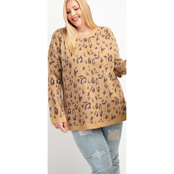 Easel NWT Leopard Print Oversized Knit Sweater Small - Picture 1 of 10